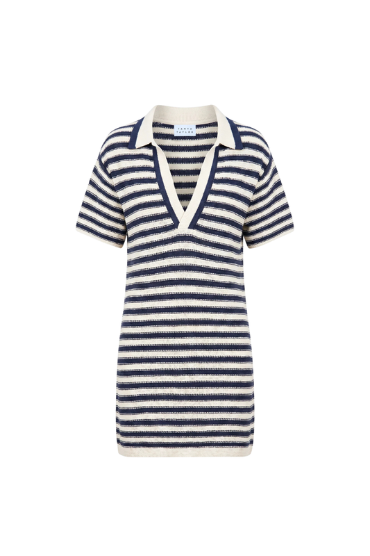 Joni Dress in Maritime Blue and Cream