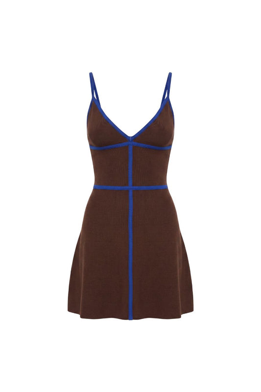 Jaquelin Mini Dress in Espresso/Cobalt