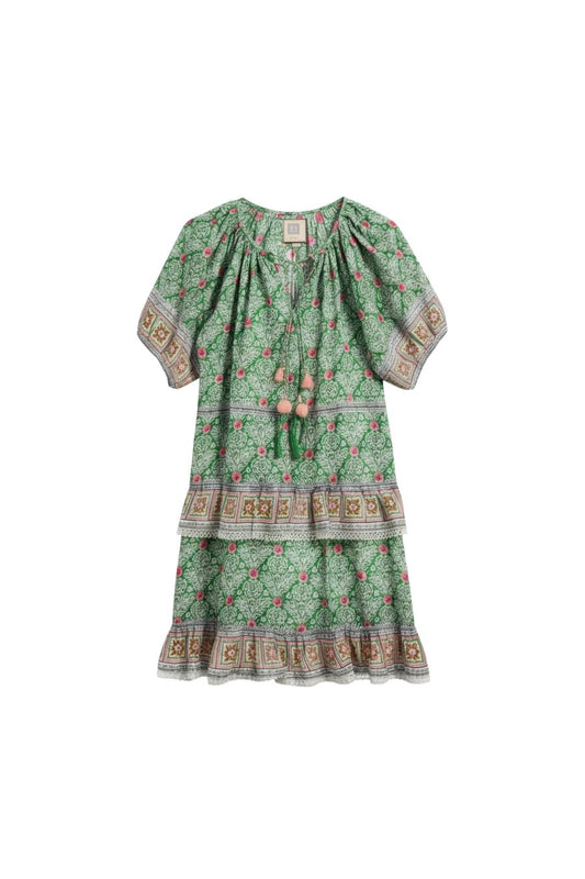 Roxy Mini Dress in Green/Pink Flower