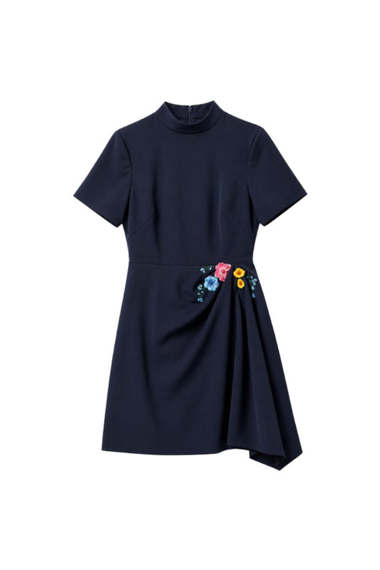 Draped Min-B Dress in Navy/Blossom