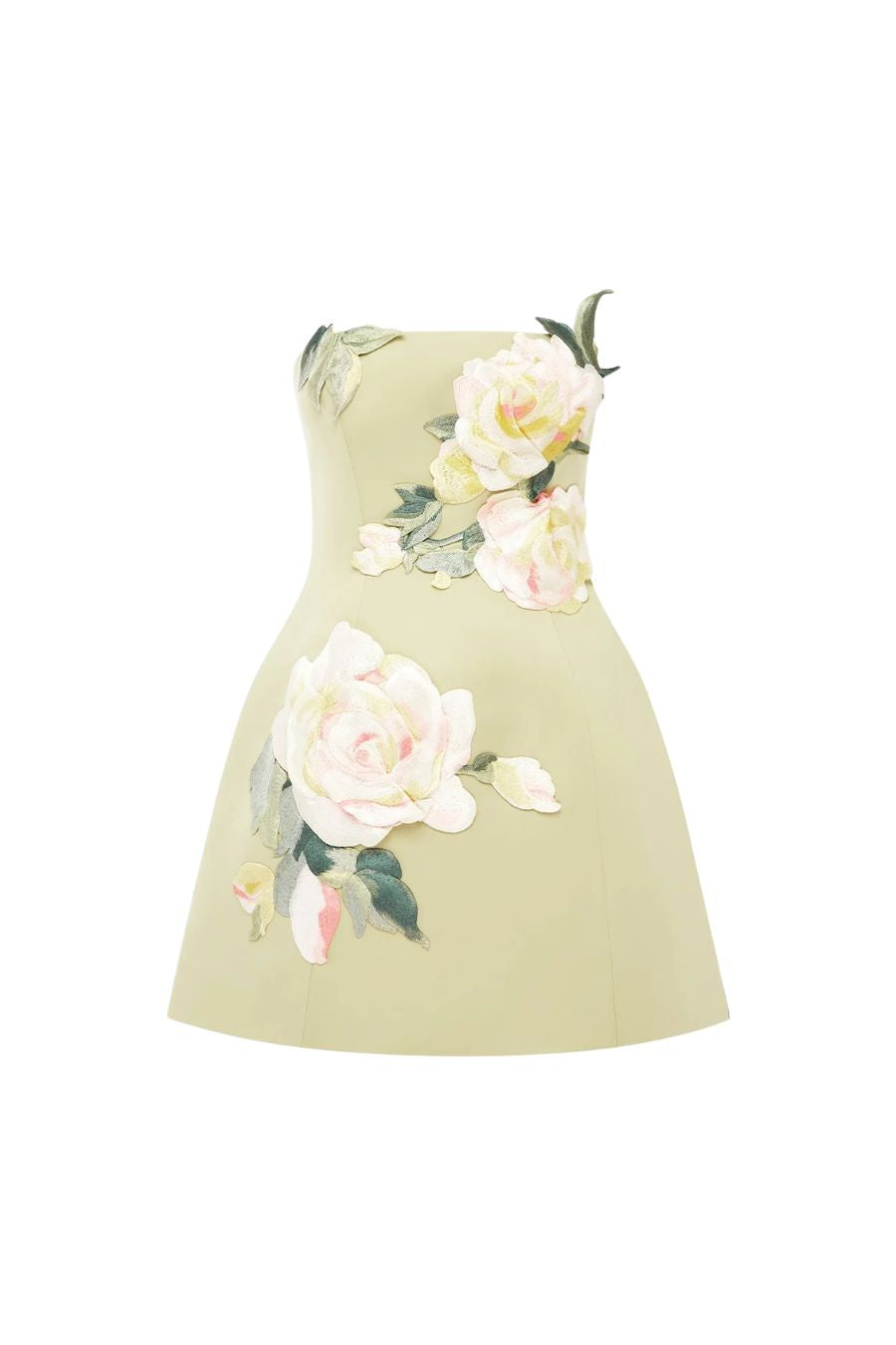 Leo Lin Roselle Embroidered Bustier Mini Dress in Pistachio Rose, embroidered bustier mini dress