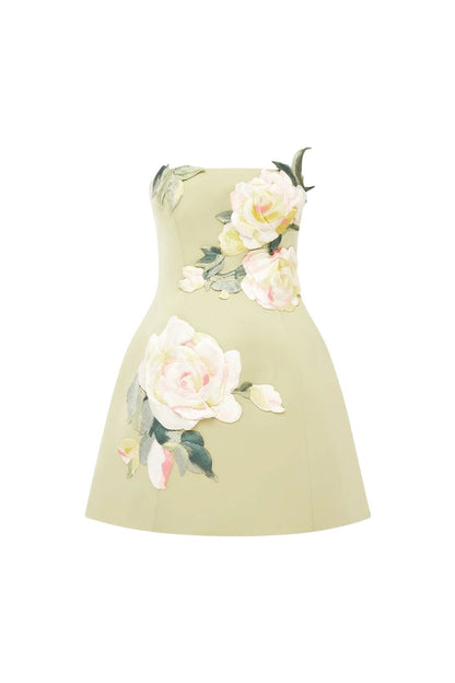 Leo Lin Roselle Embroidered Bustier Mini Dress in Pistachio Rose, embroidered bustier mini dress