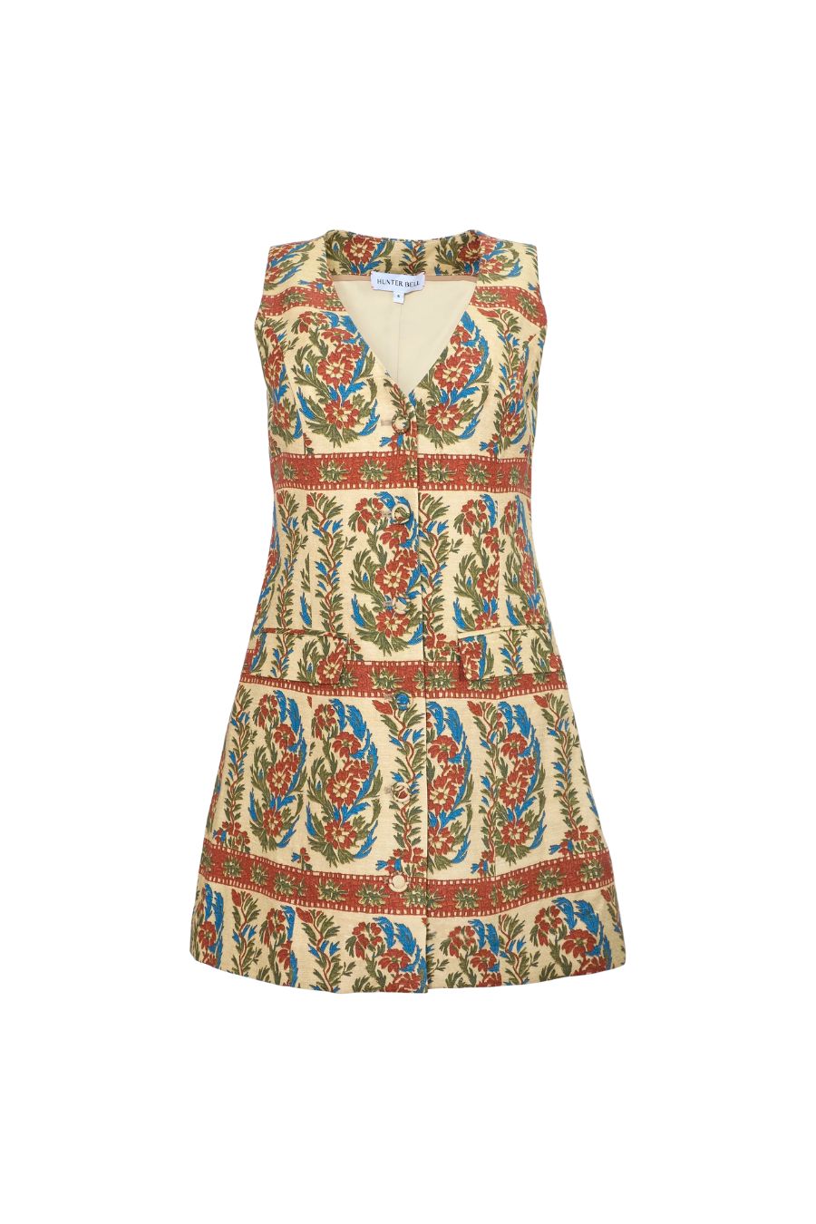 Hunter Bell Suni Dress in Amber Glen Cream, vest style button-front mini dress in linen rayon