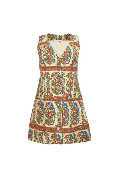 Hunter Bell Suni Dress in Amber Glen Cream, vest style button-front mini dress in linen rayon