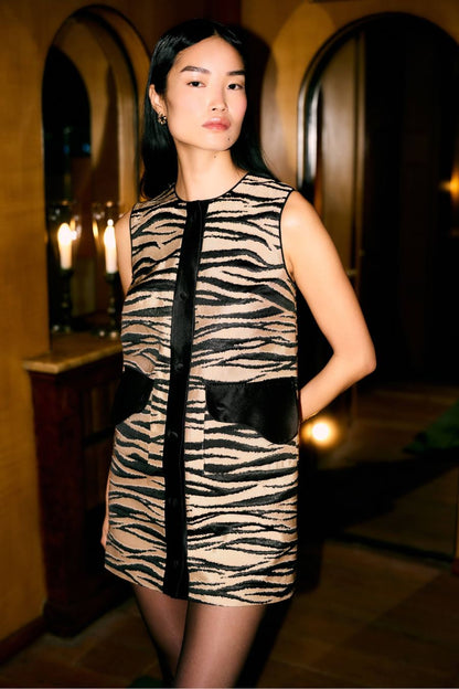 TS Pearsei Zebra-Striped Mini Dress