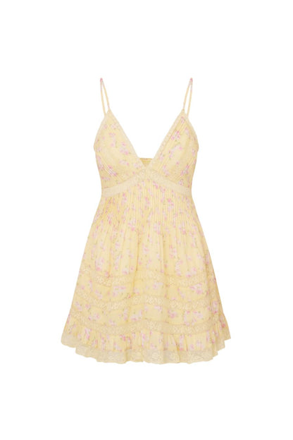 Alonna Floral Mini Dress in Lemon Spritz