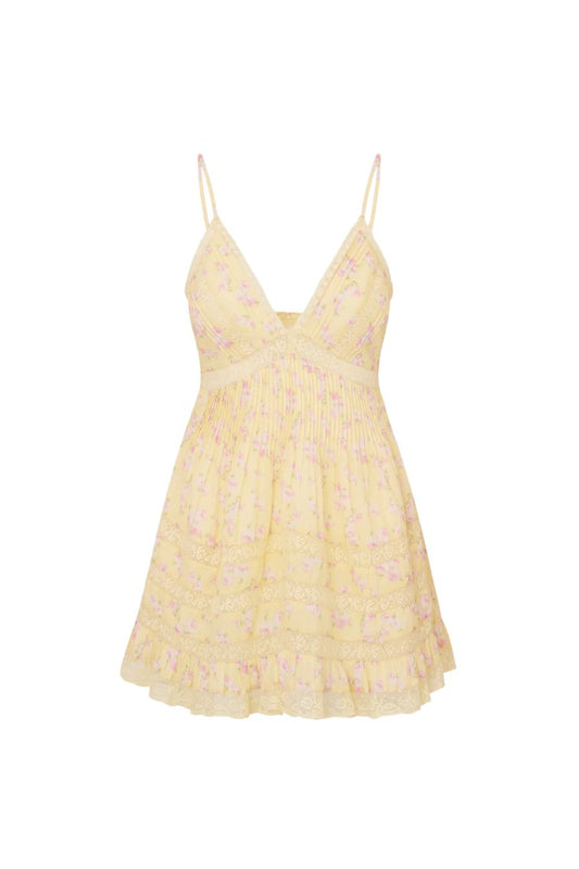 Alonna Floral Mini Dress in Lemon Spritz