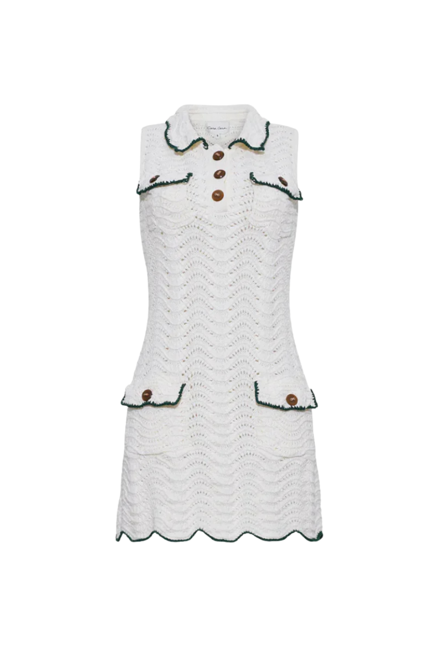 Sheena Mini Dress in Green and Ivory Wave