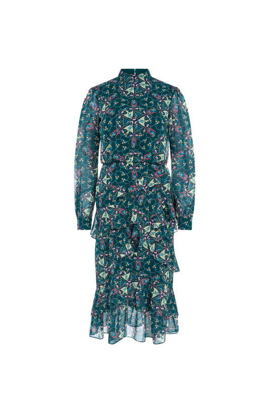 Isa Ruffle Dress in Opaline Vert