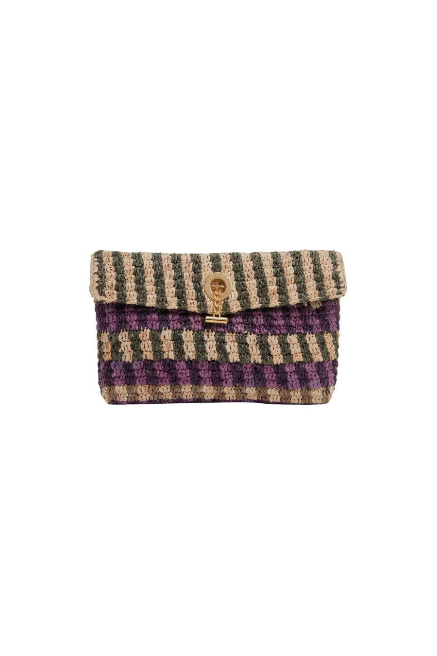 Raffia Anchor Clutch in Purple Multi