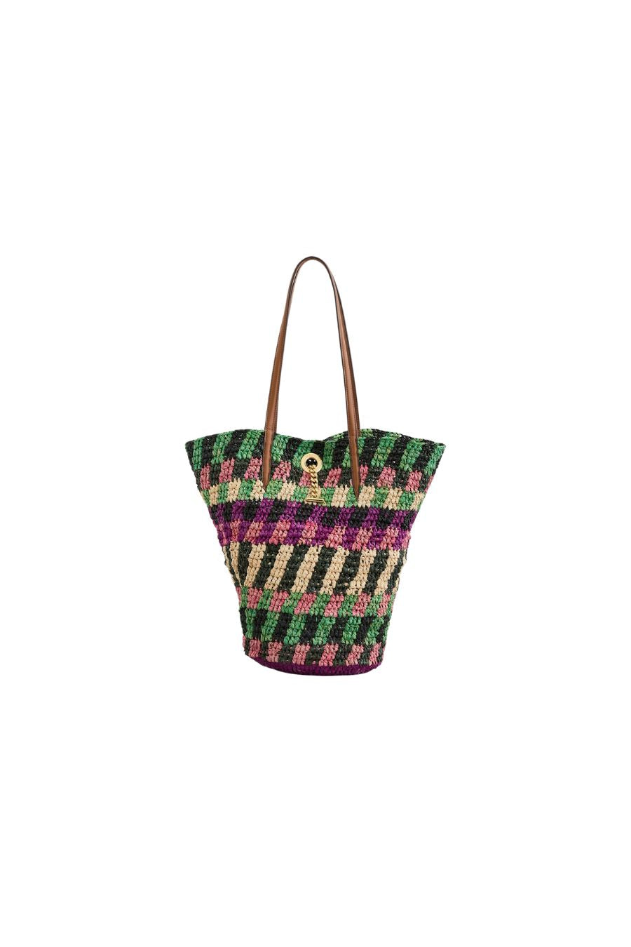 Striped Raffia Tote Bag in Berry Multi