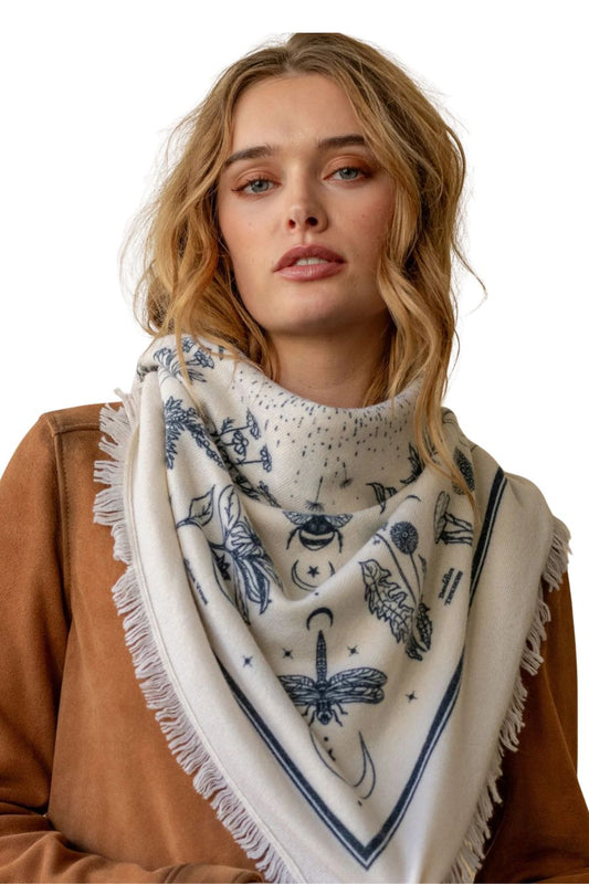 Gaia Cashmere Bandana in Ivory/Midnight