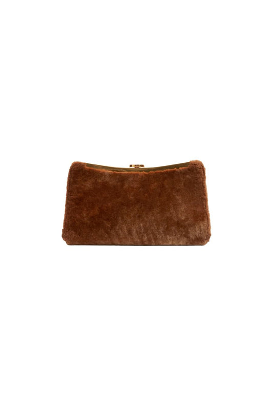 Solange Shearling Clutch in Caramel