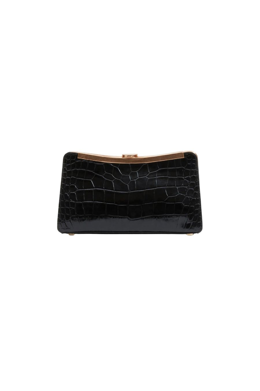 Solange Croc-Embossed Leather Clutch in Black