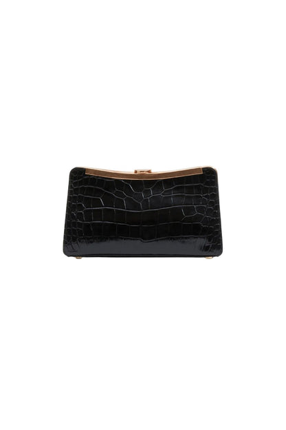 Solange Croc-Embossed Leather Clutch in Black