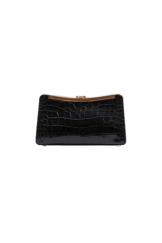 Solange Croc-Embossed Leather Clutch in Black