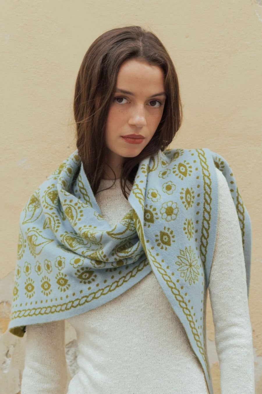 Fable Triangle Scarf in Olive/Sky
