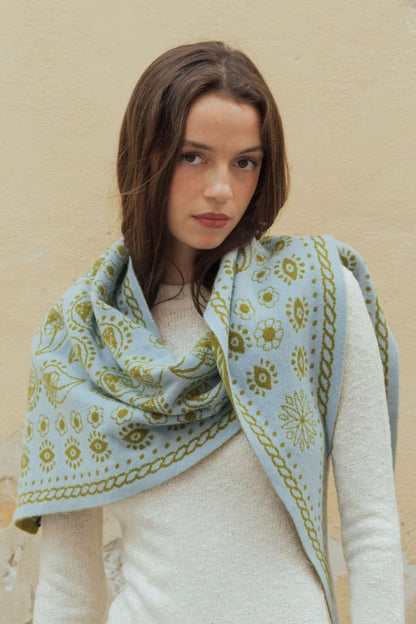 Fable Triangle Scarf in Olive/Sky
