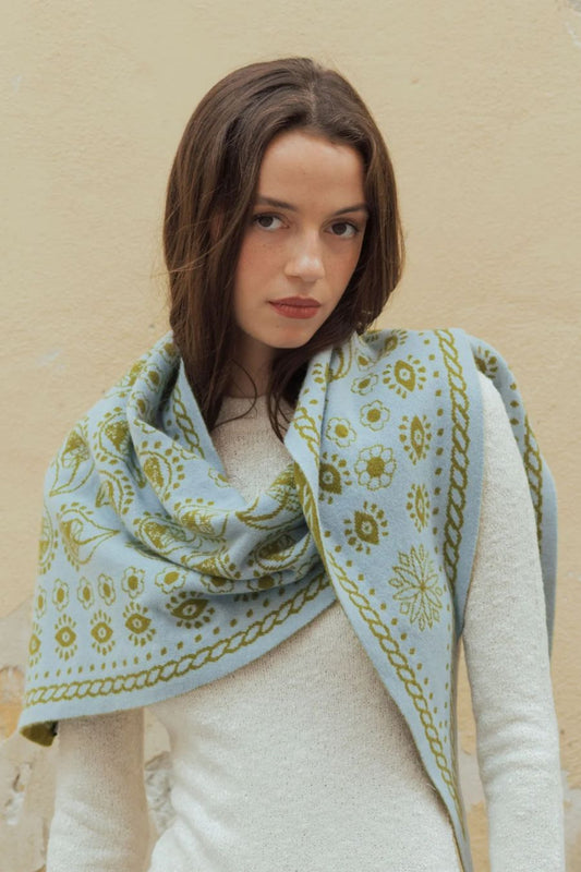 Fable Triangle Scarf in Olive/Sky