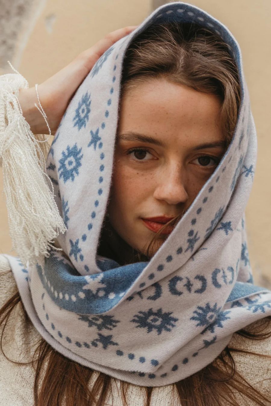 Nebula Triangle Scarf in Denim/Ivory