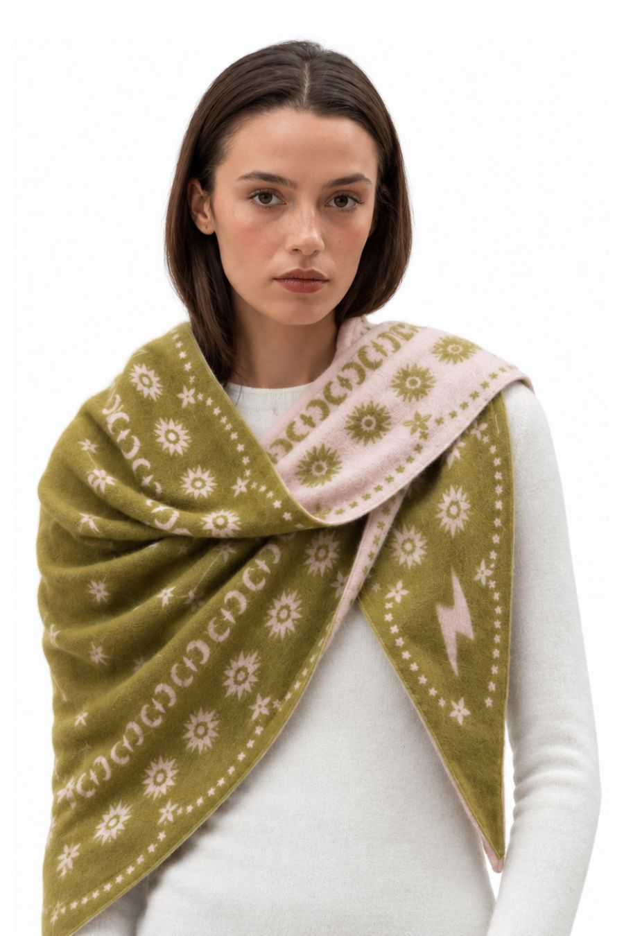 Nebula Triangle Scarf in Moss/Bubblegum