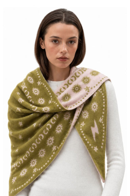 Nebula Triangle Scarf in Moss/Bubblegum