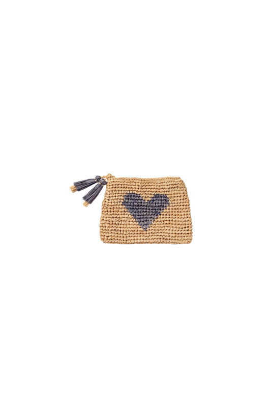 Small Heart Raffia Zip-Pouch