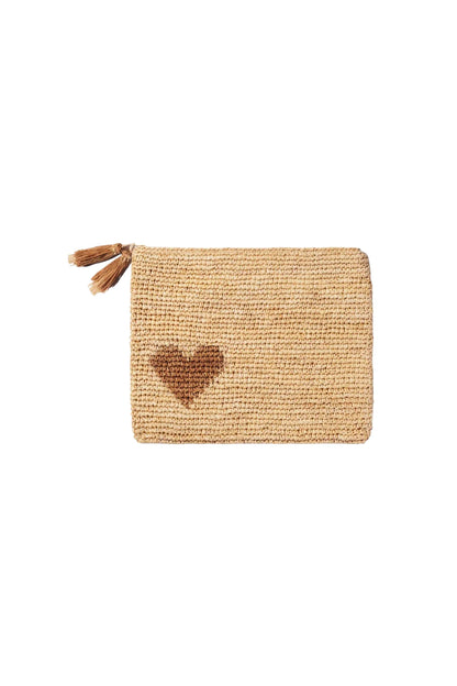 Large Heart Raffia Zip-Pouch in Natural by Aerin — luxury accessory at Bunny & Babe