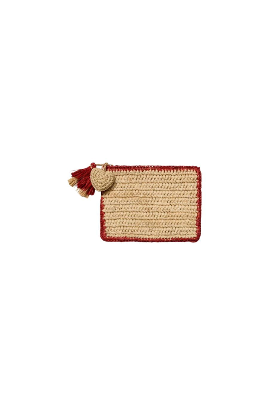 Small Raffia Pouch with Border in Geranium