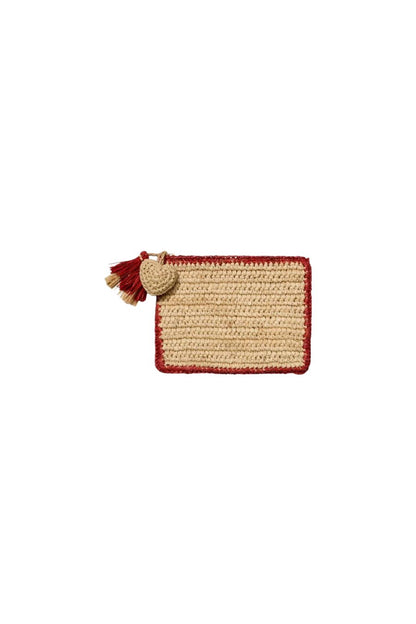 Small Raffia Pouch with Border in Geranium