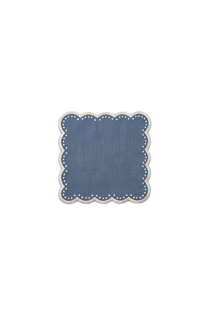 Don Lino Scalloped Cocktail Napkins in Dark Blue, set of 4 linen napkins