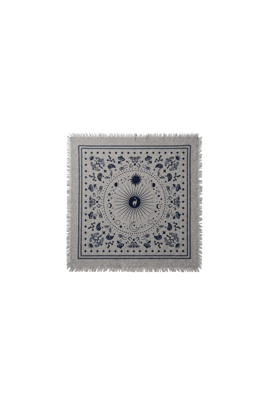 Freya Mini Cosmic Bandana in Pearl Grey and Navy, 22-inch square cashmere bandana