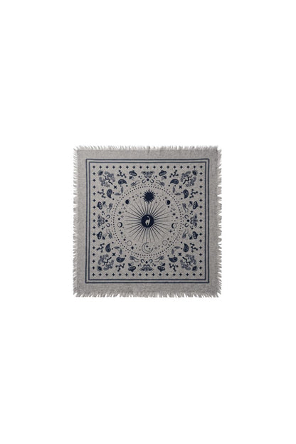 Freya Mini Cosmic Bandana in Pearl Grey and Navy, 22-inch square cashmere bandana