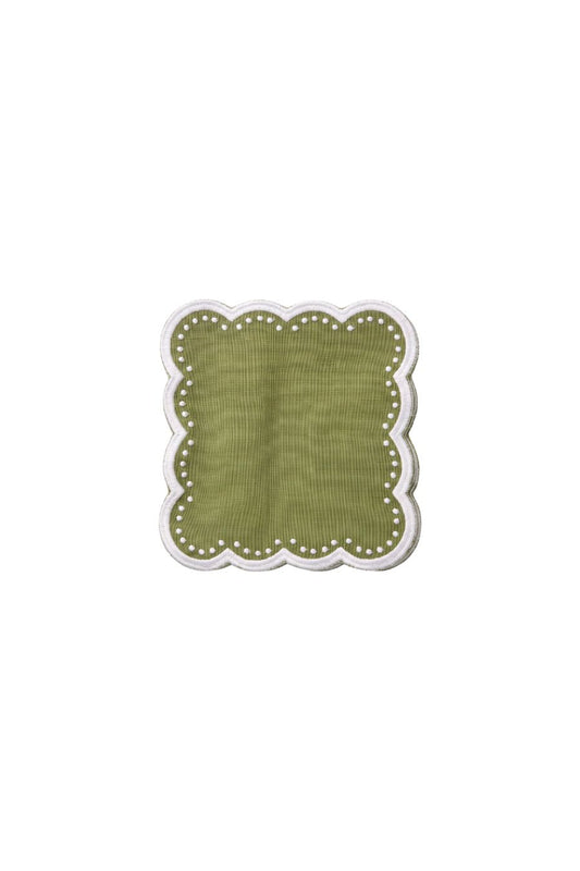 Scalloped Cocktail Napkins Green, Set of 4