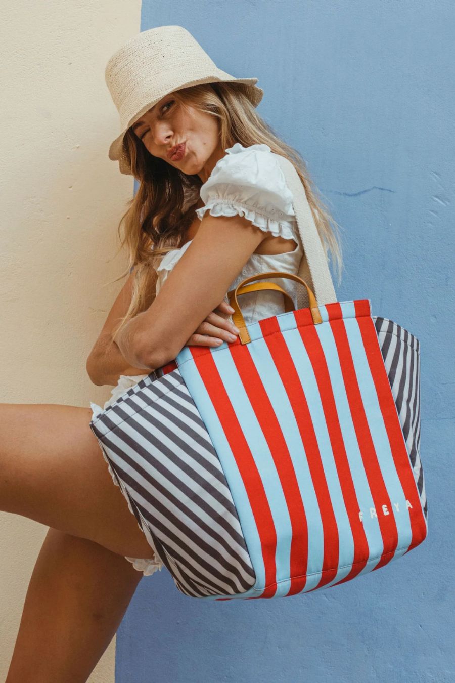 Happy Stripe Travel Tote in Blue Raspberry