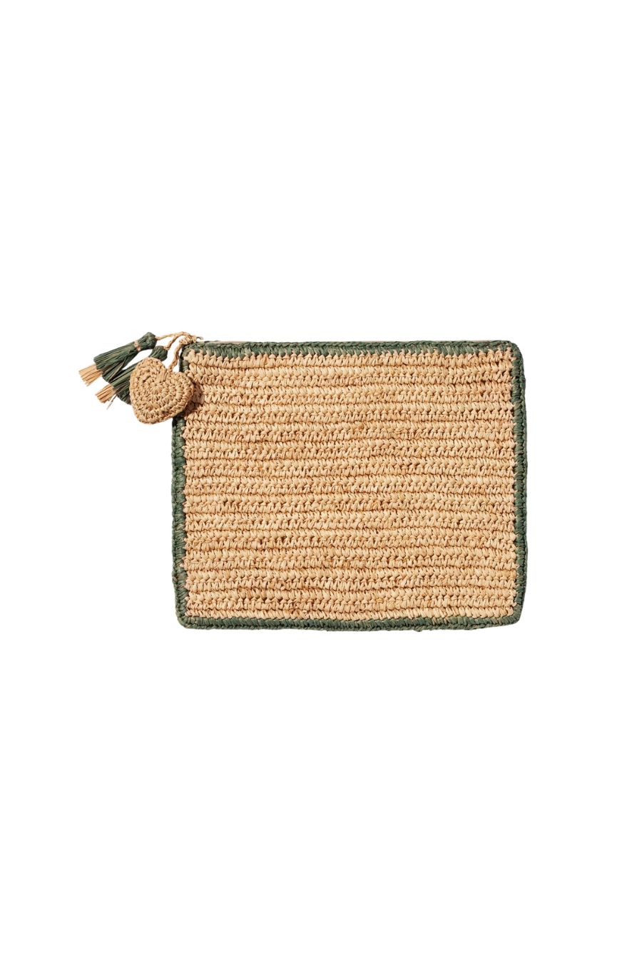 Large Raffia Pouch with Border in Sage by Aerin — luxury accessory at Bunny & Babe