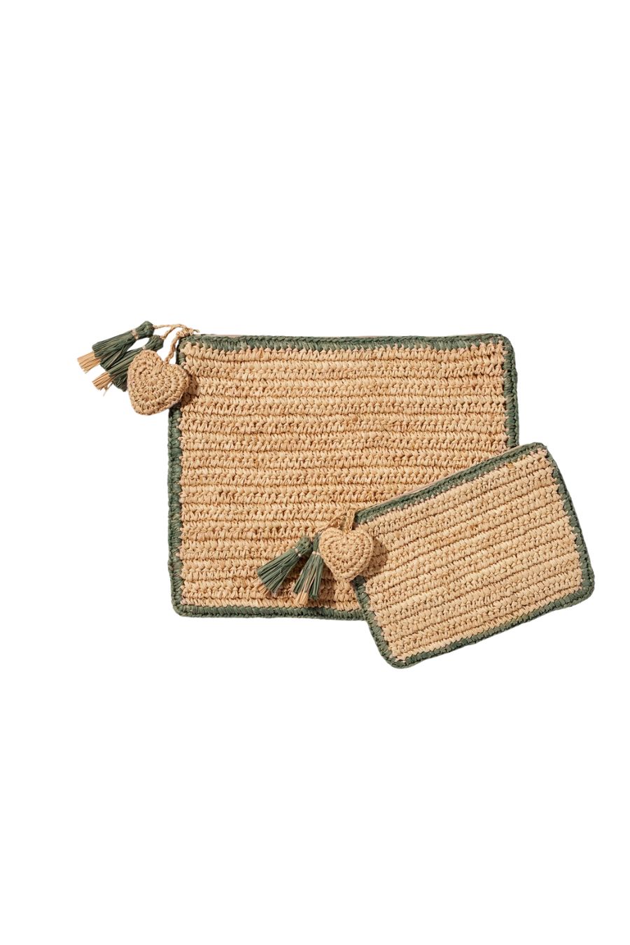Large Raffia Pouch with Border in Sage by Aerin, alternate view