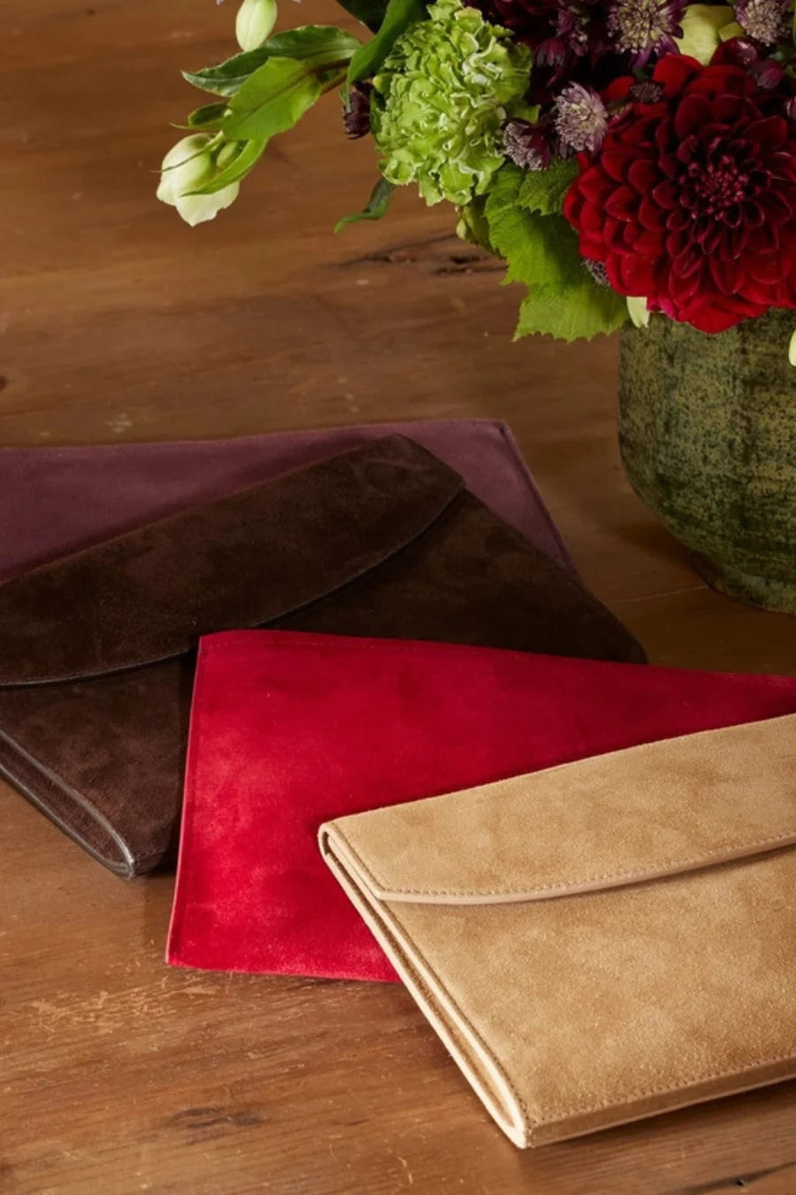 Suede Envelope Clutch in Sand