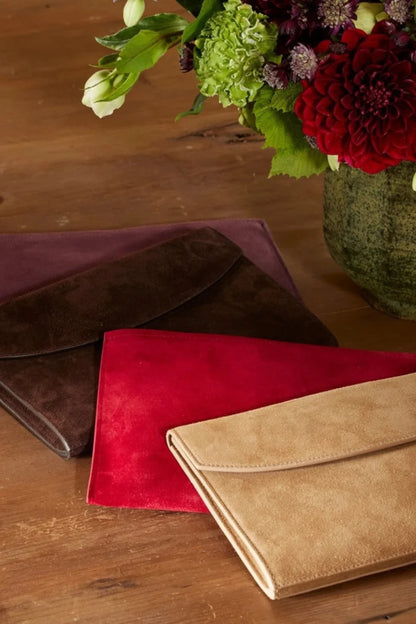 Suede Envelope Clutch in Sand