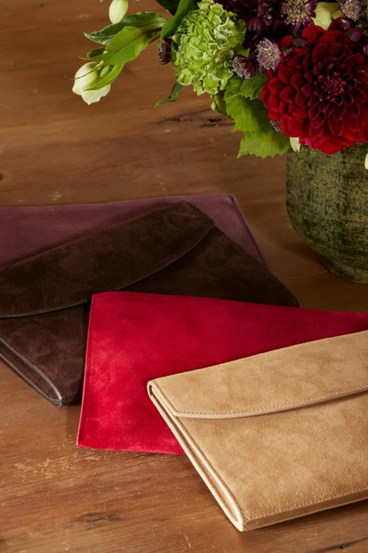 Suede Envelope Clutch in Sand