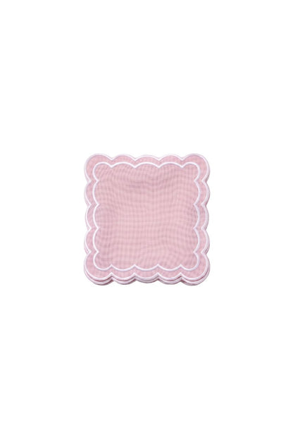 Don Lino Scalloped Cocktail Napkins in Pink, set of 4 linen napkins