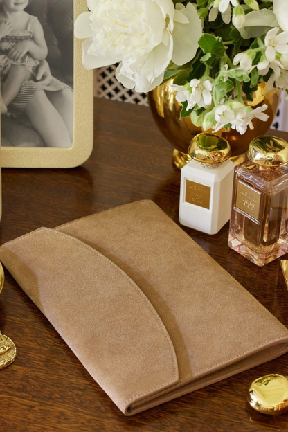Suede Envelope Clutch in Sand