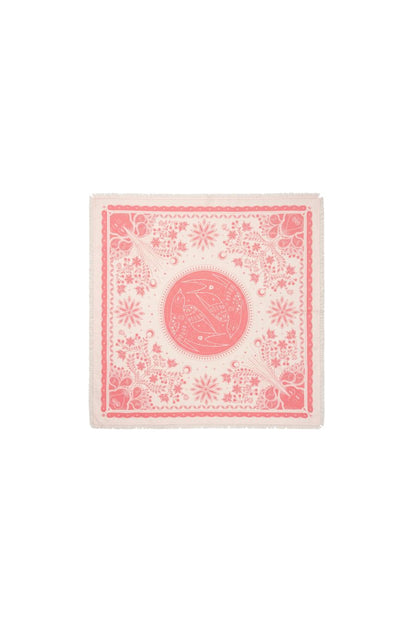 Freya Love Bird Bandana in Rose and Blush, 36-inch square cashmere bandana