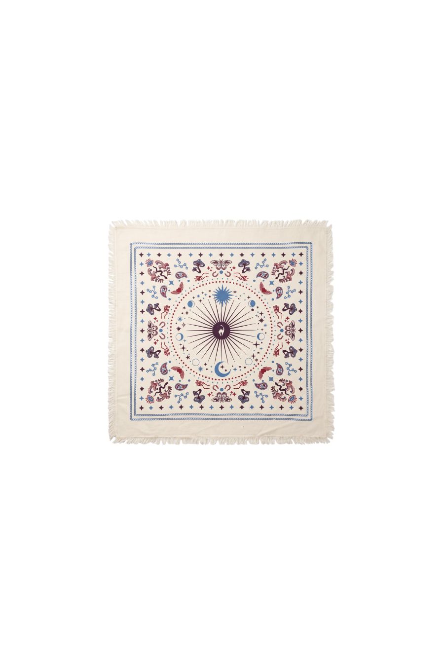 Freya Mini Cosmic Bandana in Ivory, Plum, and Azure, 22-inch square cashmere bandana