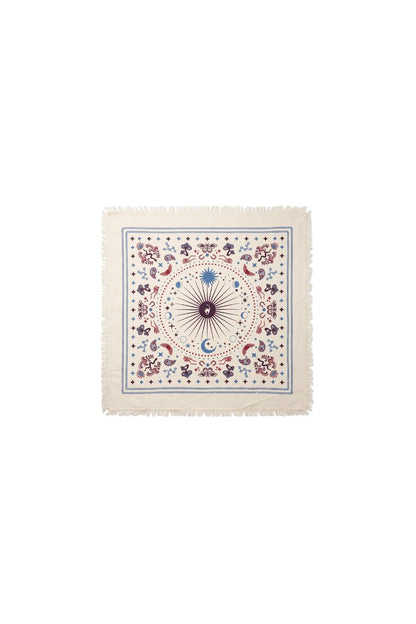 Freya Mini Cosmic Bandana in Ivory, Plum, and Azure, 22-inch square cashmere bandana