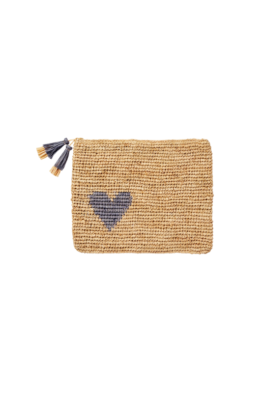 Large Heart Raffia Zip-Pouch
