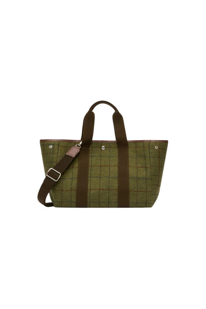 Rue de Verneuil Traversée M Hunting Tweed Kaki, quilted equestrian saddle pad — front view