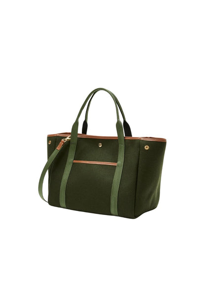 Rue de Verneuil Traversée M Pocket Whip Olive Flannel, quilted equestrian saddle pad — styled view