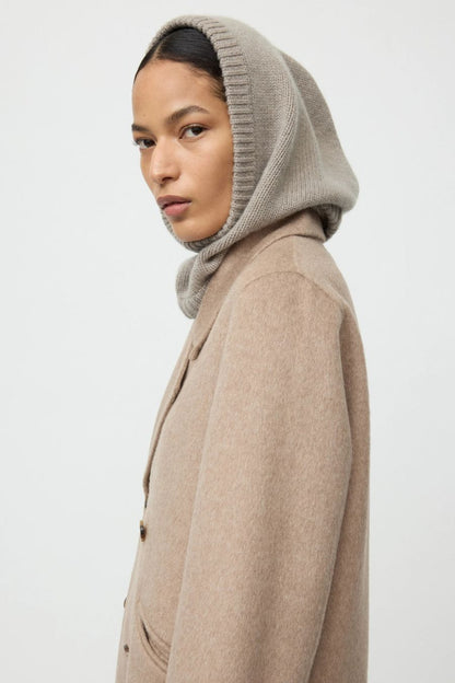 Soft Goat Balaclava in Greige, knit balaclava — detail view