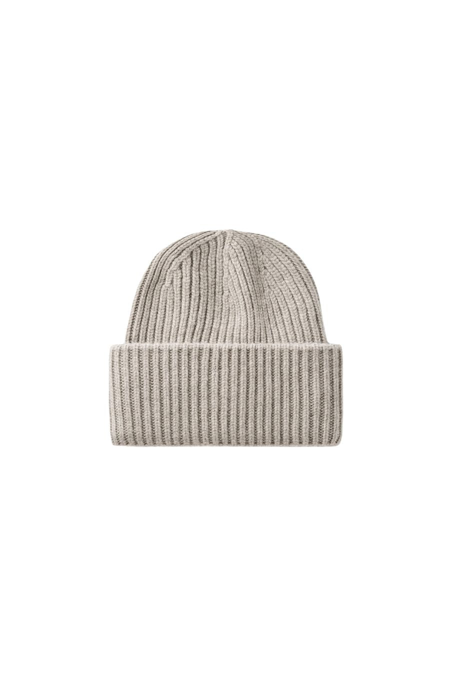 Soft Goat Ribbed Beanie in Greige, ribbed knit beanie